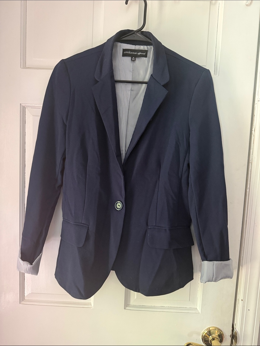 Ambiance Navy and White Striped-Lined Blazer